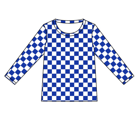 Kids bue checkered long sleeve t- shirt