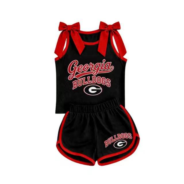 Custom team bow top matching shorts girls summer outfit