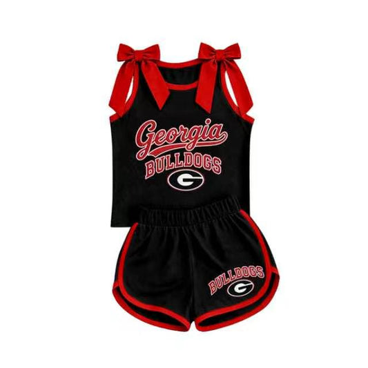 Custom team bow top matching shorts girls summer outfit