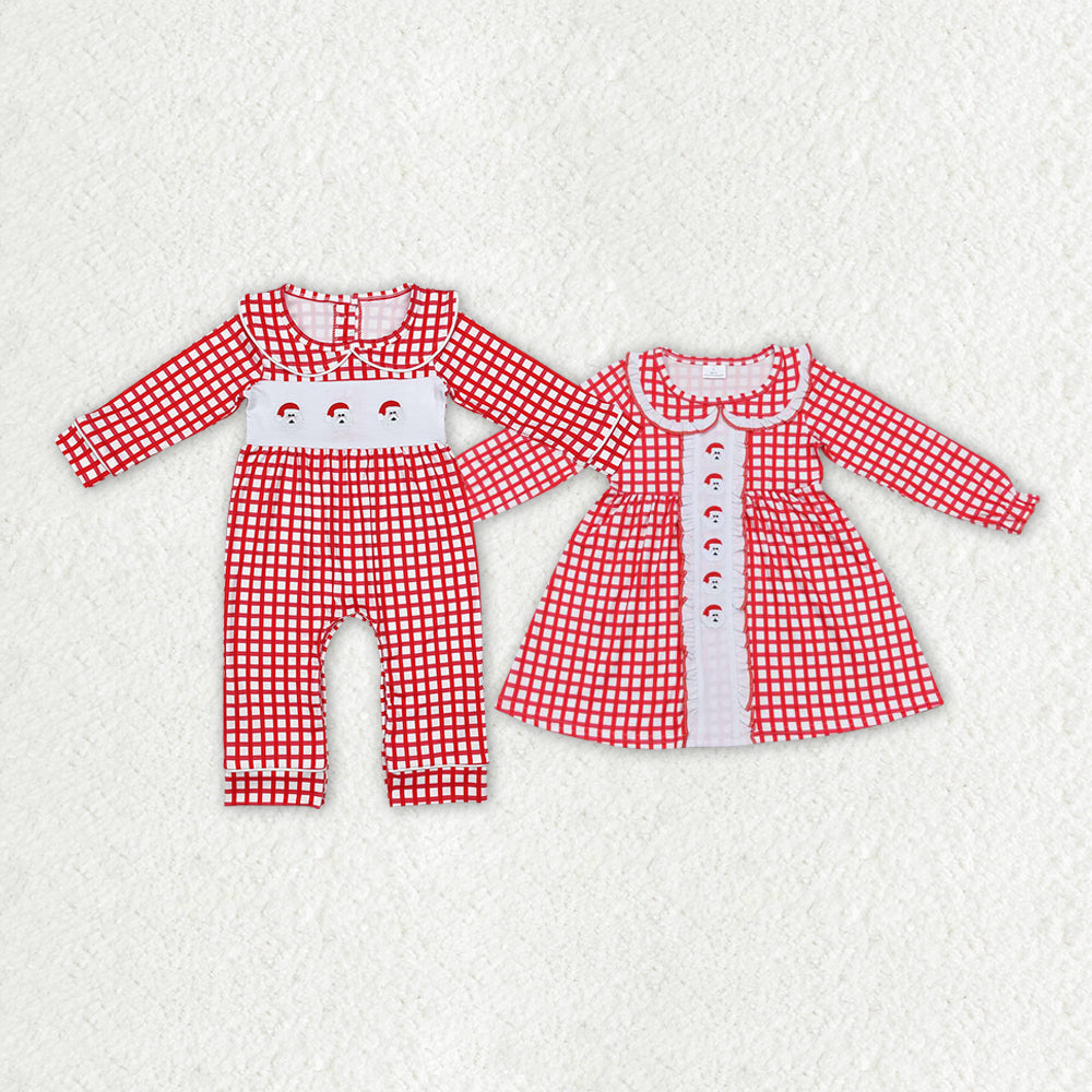 best sister christmas embroidery santa claus red plaid matching clothes