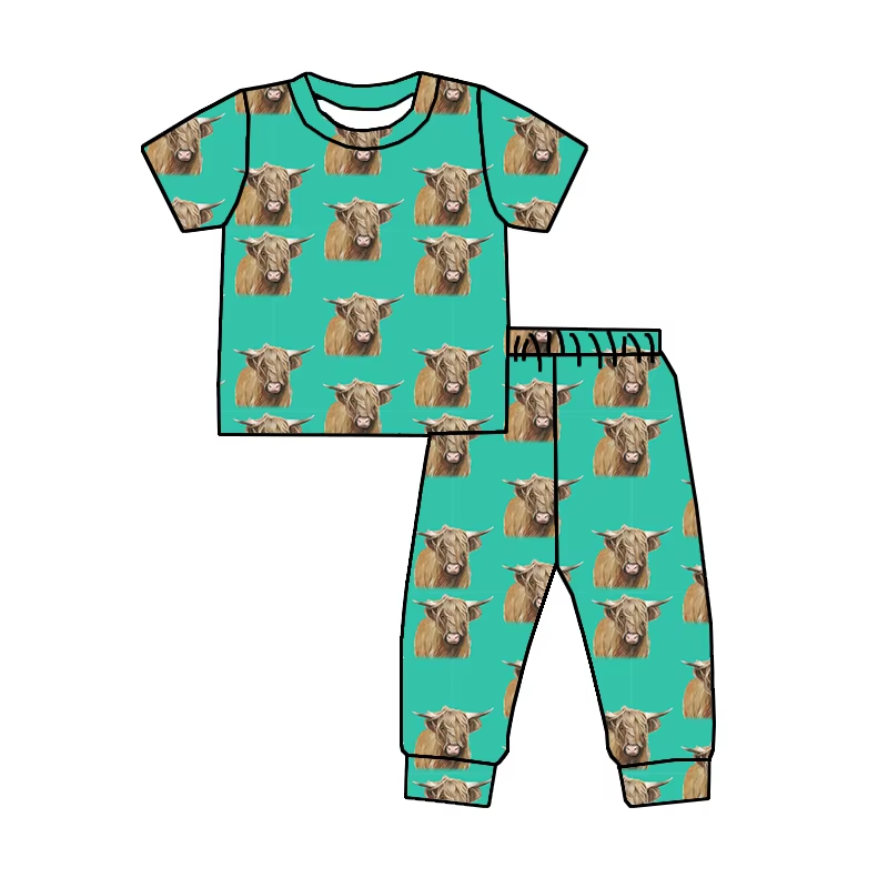 cowboy western highland cow short sleeve pajama set