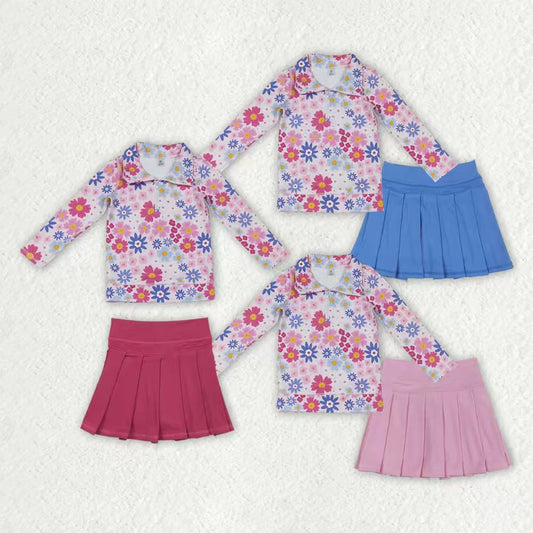 Flowers yoga pullover matching skirts girls outfit