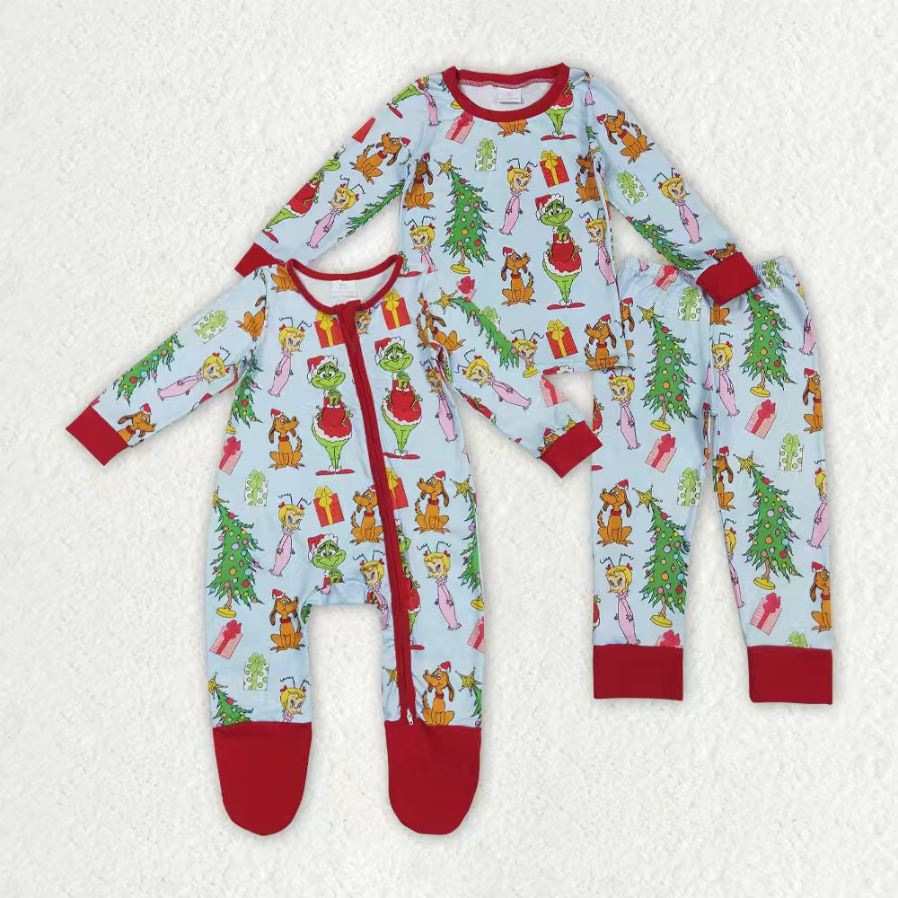 Christmas green face boy long sleeve matching outfit
