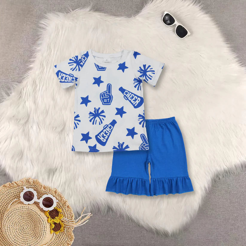Girls cheer shirt blue shorts summer clothes GT0941+SS0349