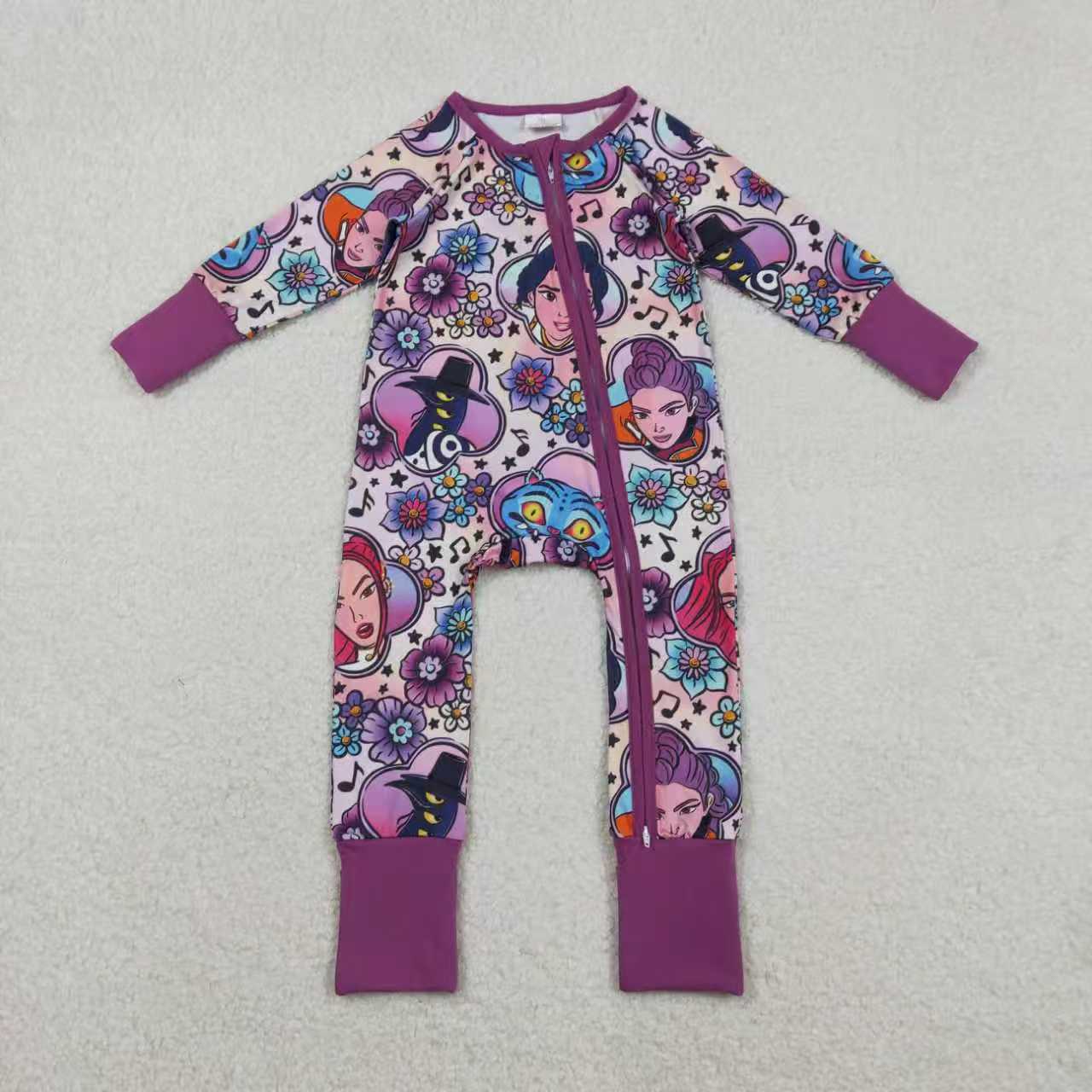 Cartoon floral design kids long sleeve top matching pants girls pajama set