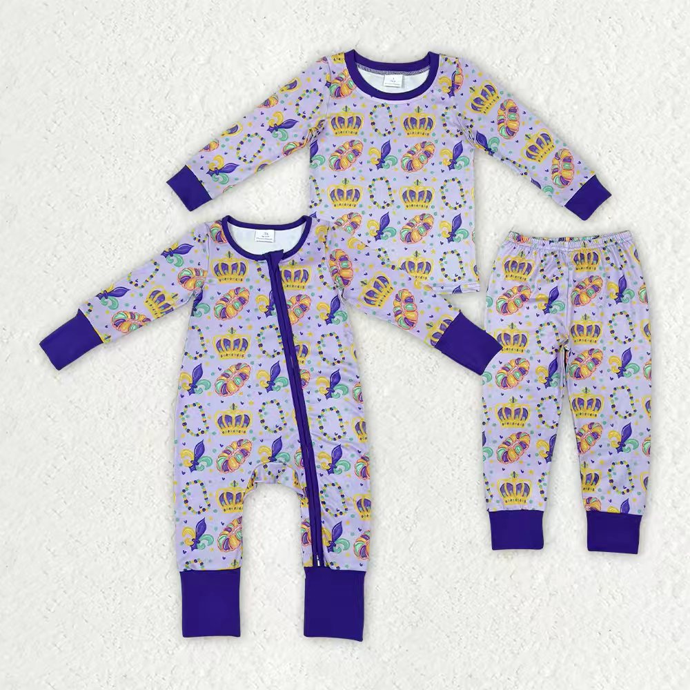 Long sleeve Mardi Gras top matching pants girls pajama set
