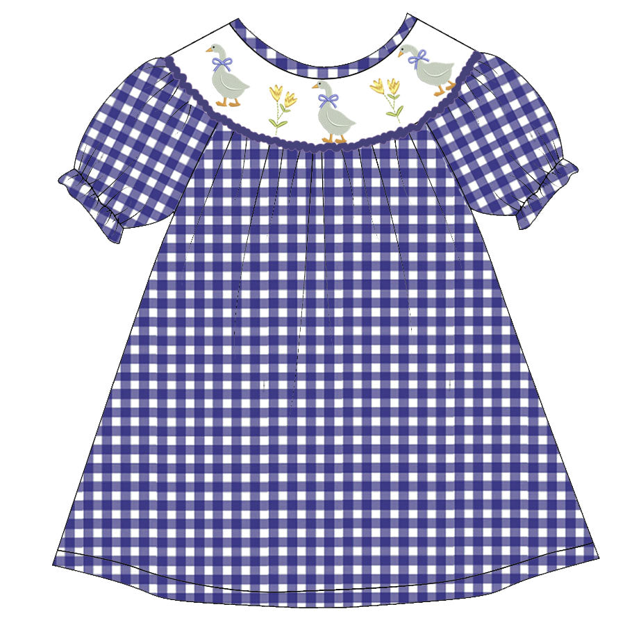 toddle girls short sleeve duck design blue gingham dress