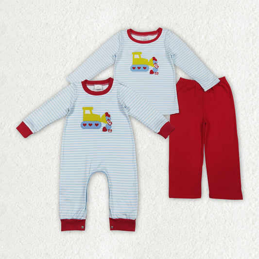 Baby boy embroidery Valentines heart long sleeve outfit