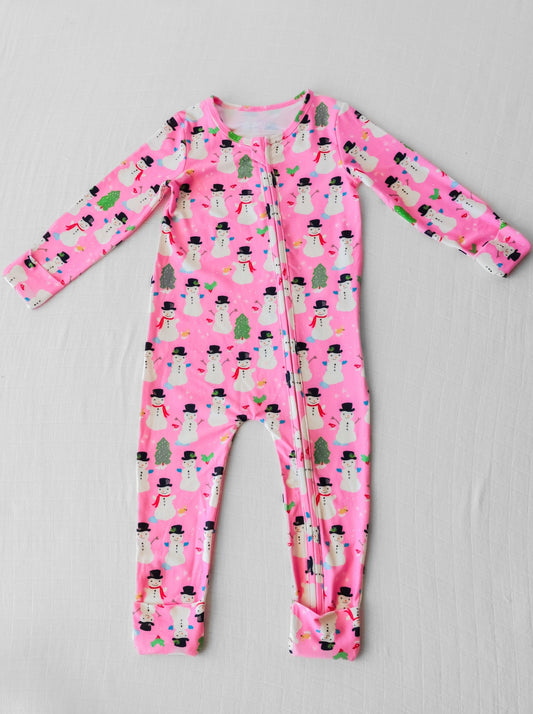 baby girls christmas snowman zip romper