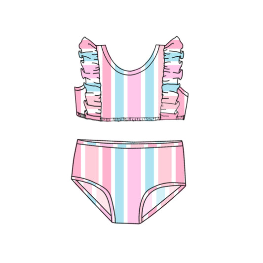 baby girls two piece pink stripes bathing suit