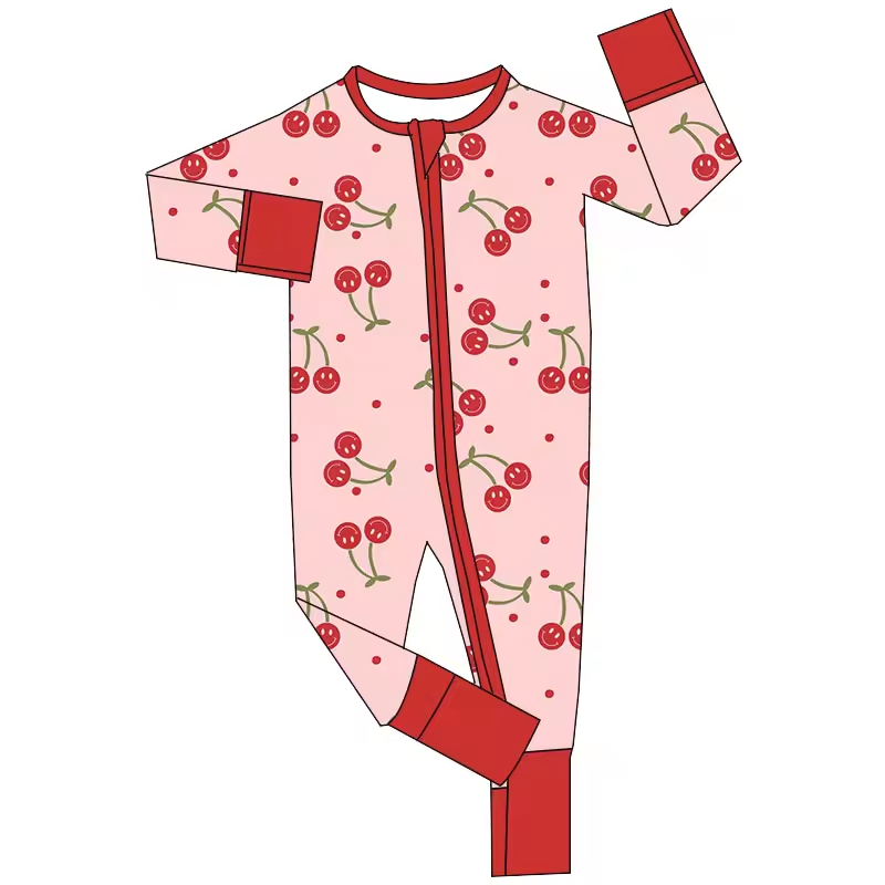 girls long sleeve cherry zip romper wholesale price