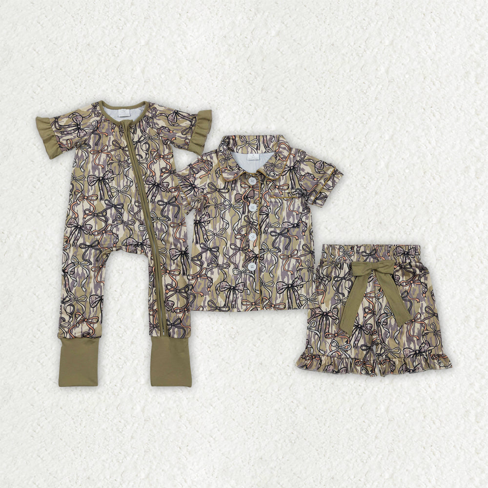 Camo bow design sister brother matching clothes
