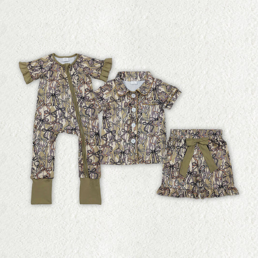 Camo bow design sister brother matching clothes