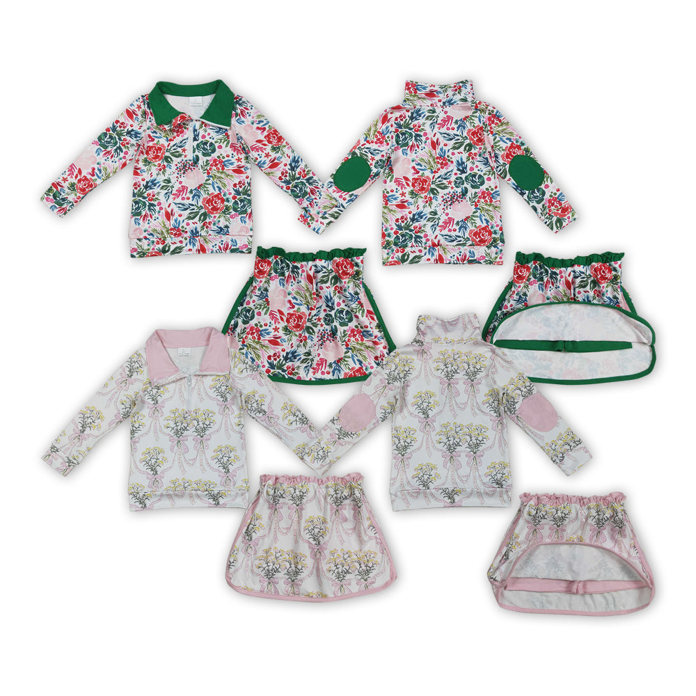 Toddle girls green red floral design top matching skirt outfit