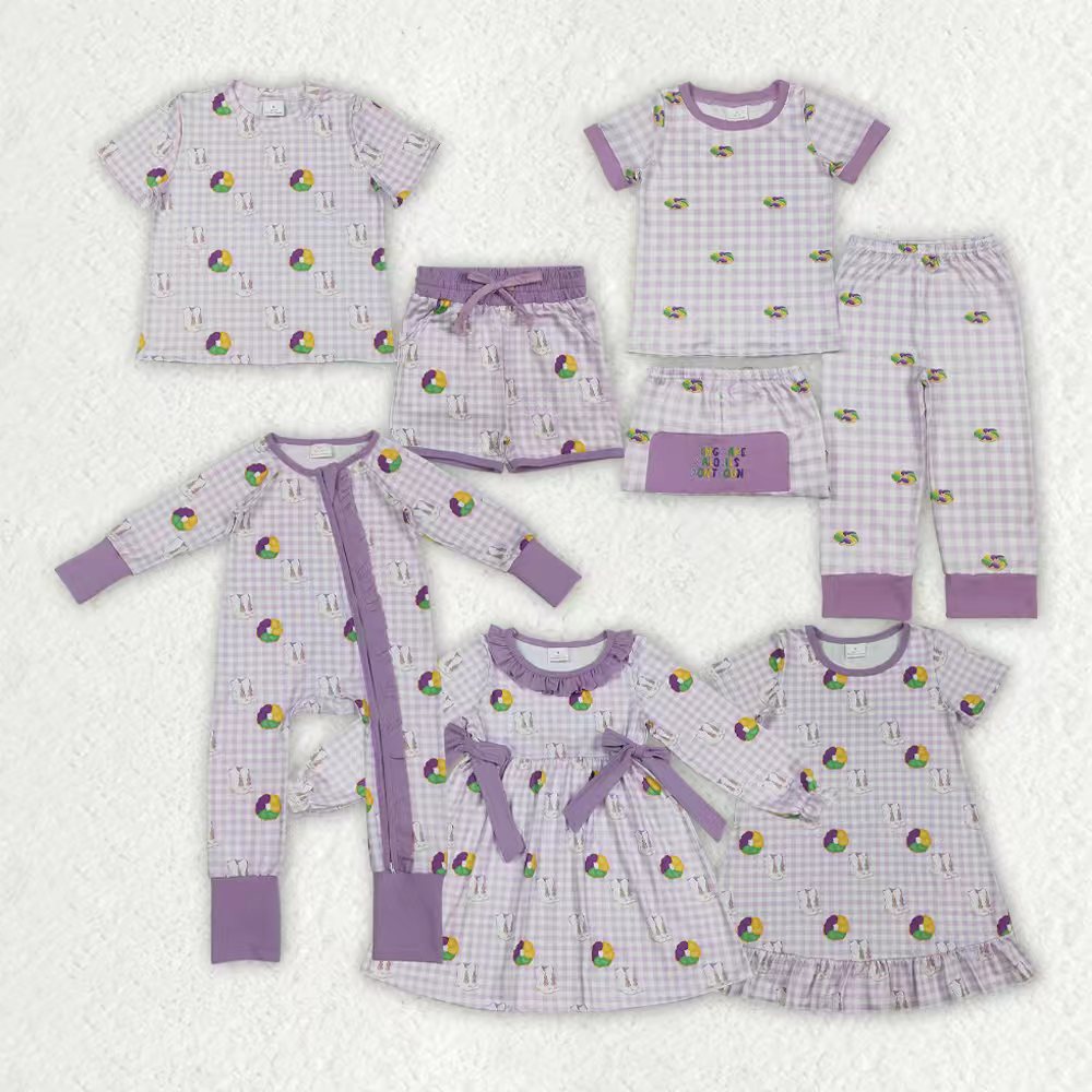 Girls Mardi Gras design short sleeve dress