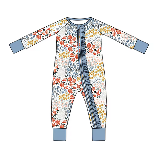 infant baby long sleeve floral zip romper