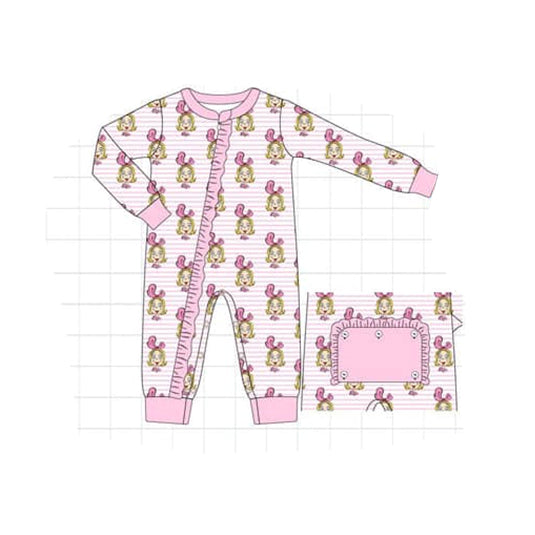 toddle girls christmas green face milk silk zip romper