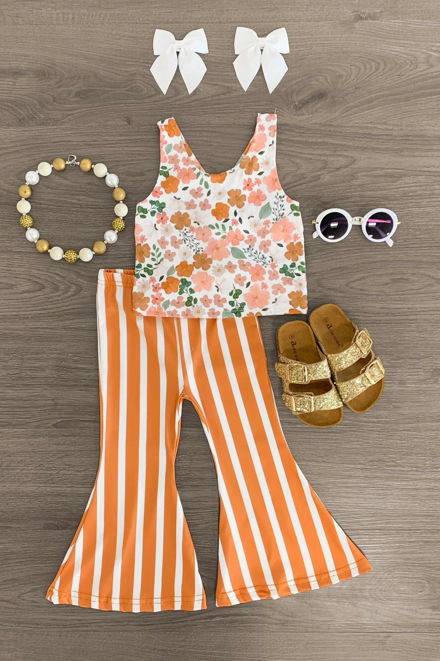 floral top stripes bell bottoms boutique clothing set