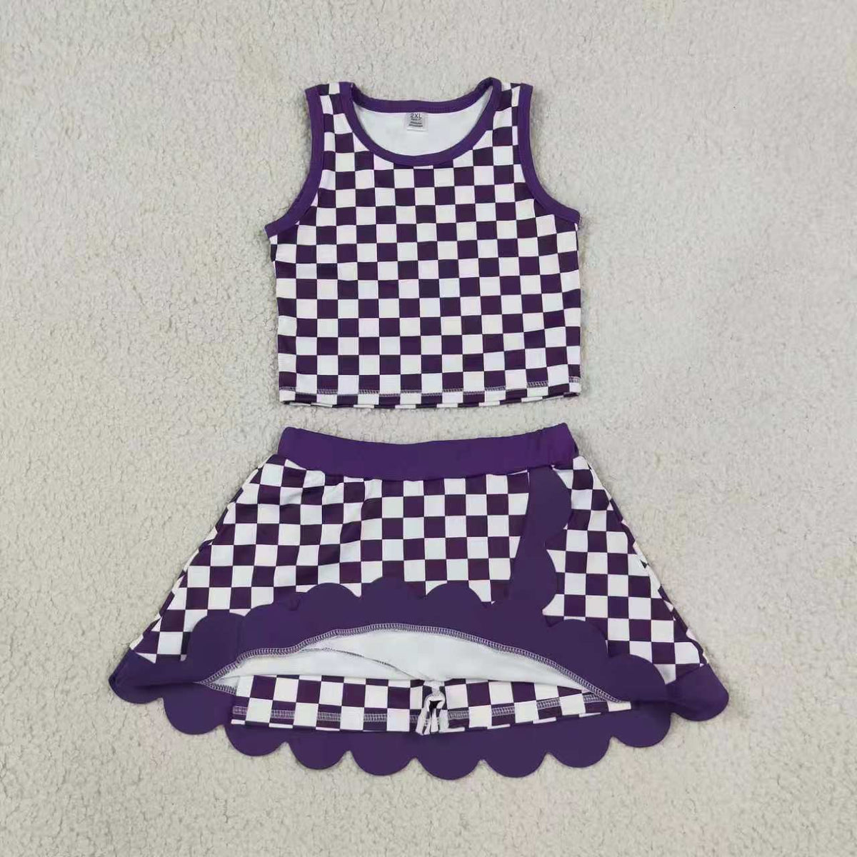 Green plaid top matching skorts girls summer yoga outfit