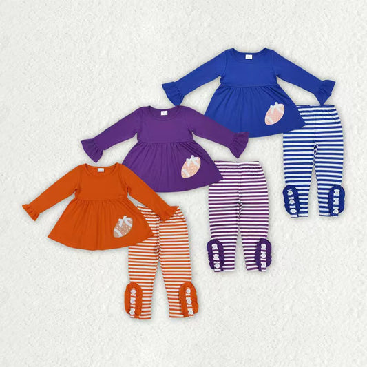 best sister embroidery football blue tunic top matching pants butique fall winter clothes