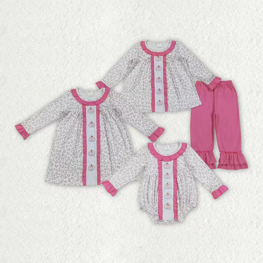 Embroidery Leopard pumpkin tunic top matching pants clothes