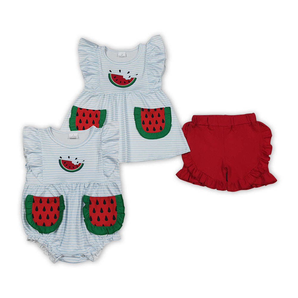 Embroidery Watermelon top matching shorts toddle baby girl outfit
