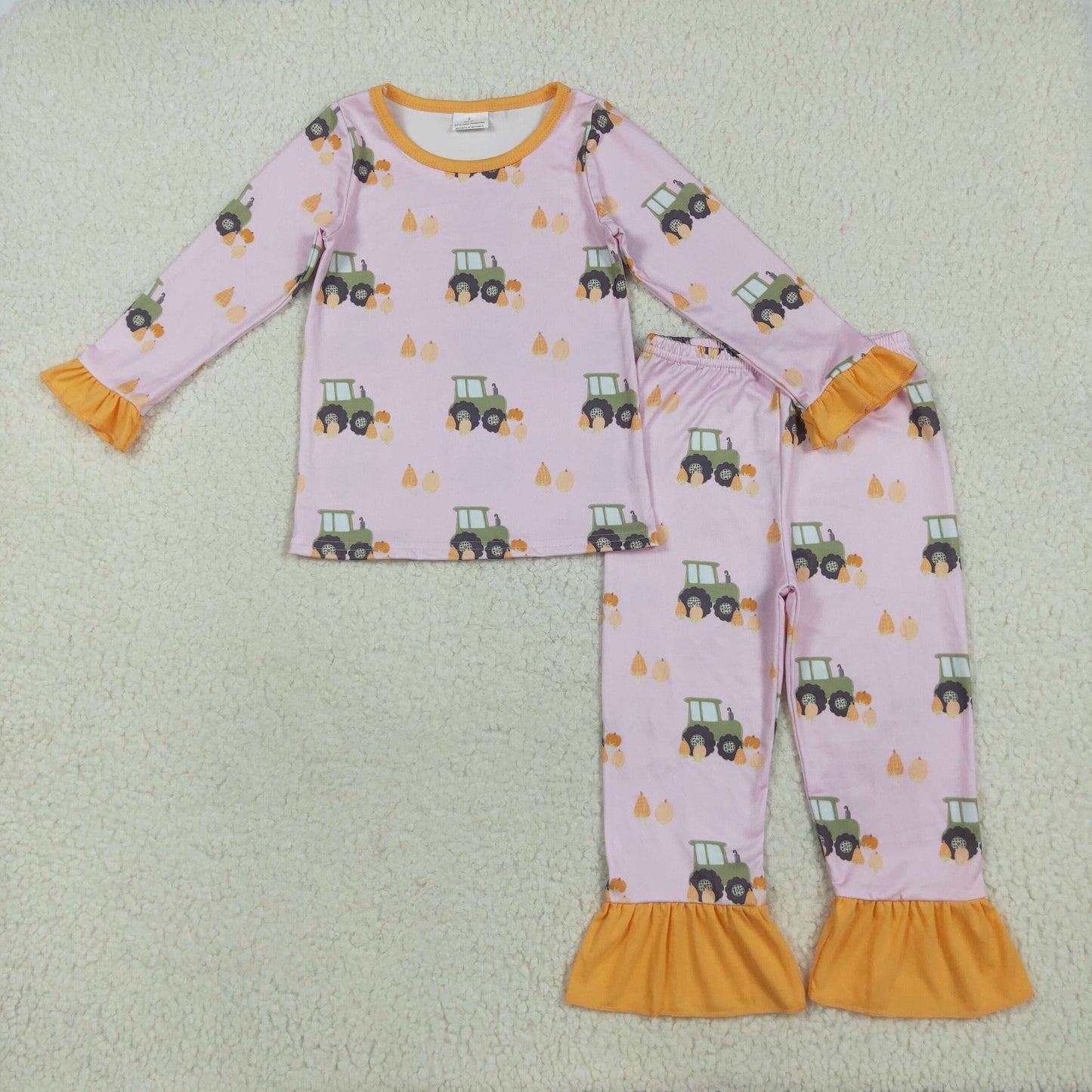 Fall pumpkin tractor long sleeve pajama set clothes