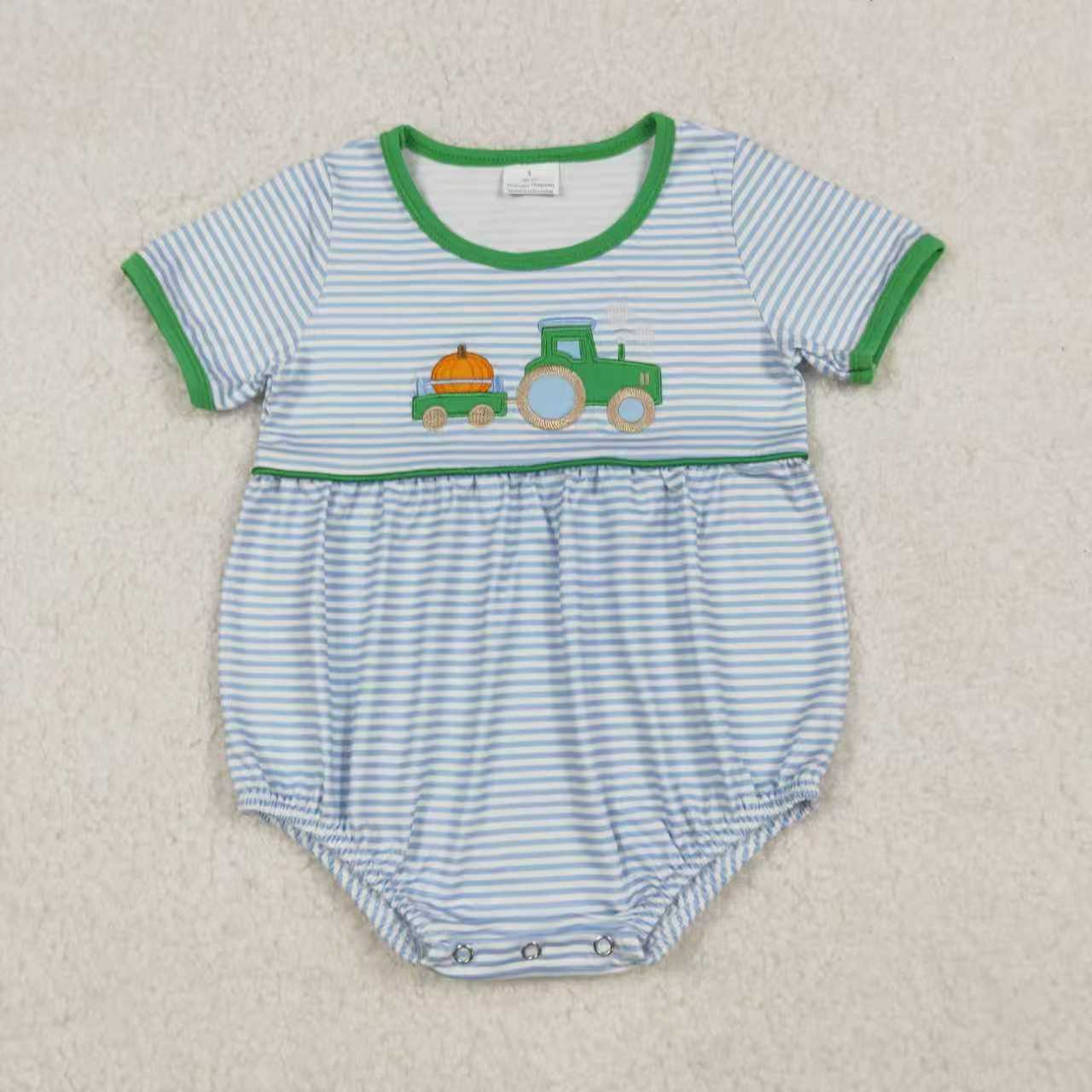 Toddle boy embroidery pumpkin tractor short sleeve matching outfit set