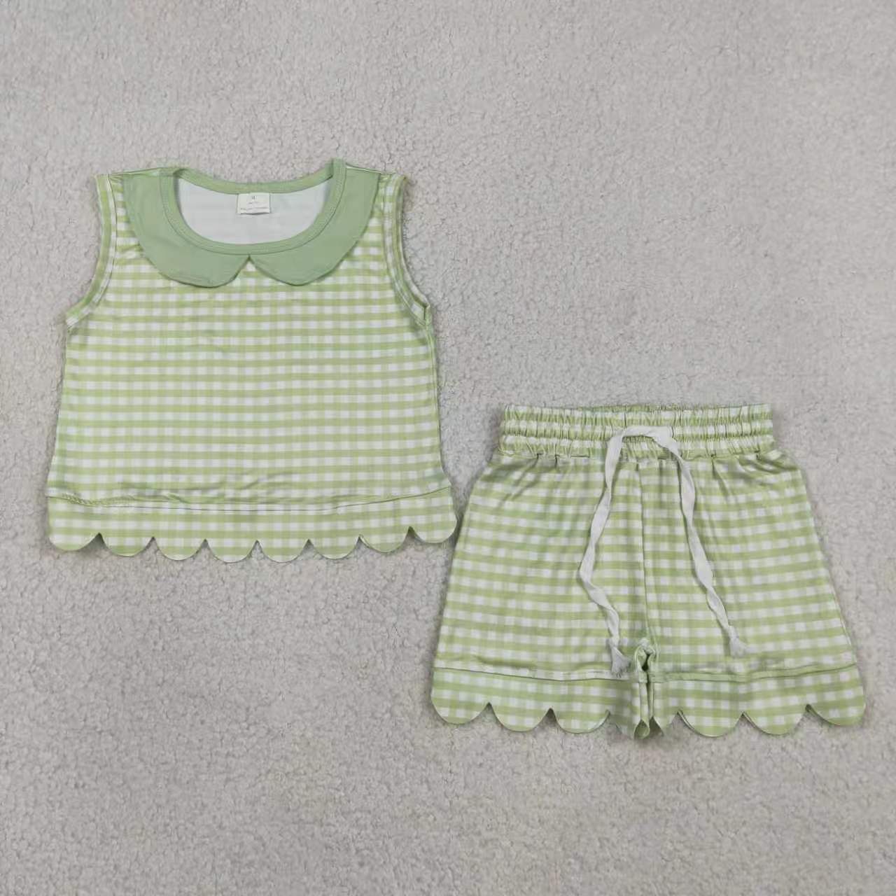 Lavender plaid top matching shorts girls summer outfit