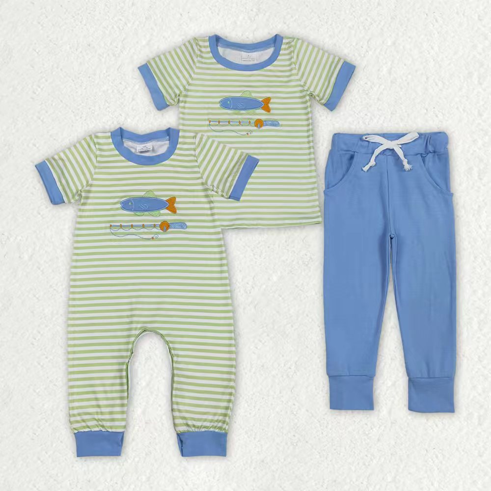 Embroidery fishing top matching pants boy outfit