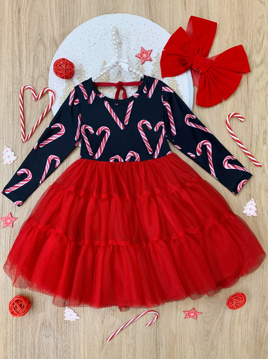 baby girls christmas candy cane long sleeve tulle dress