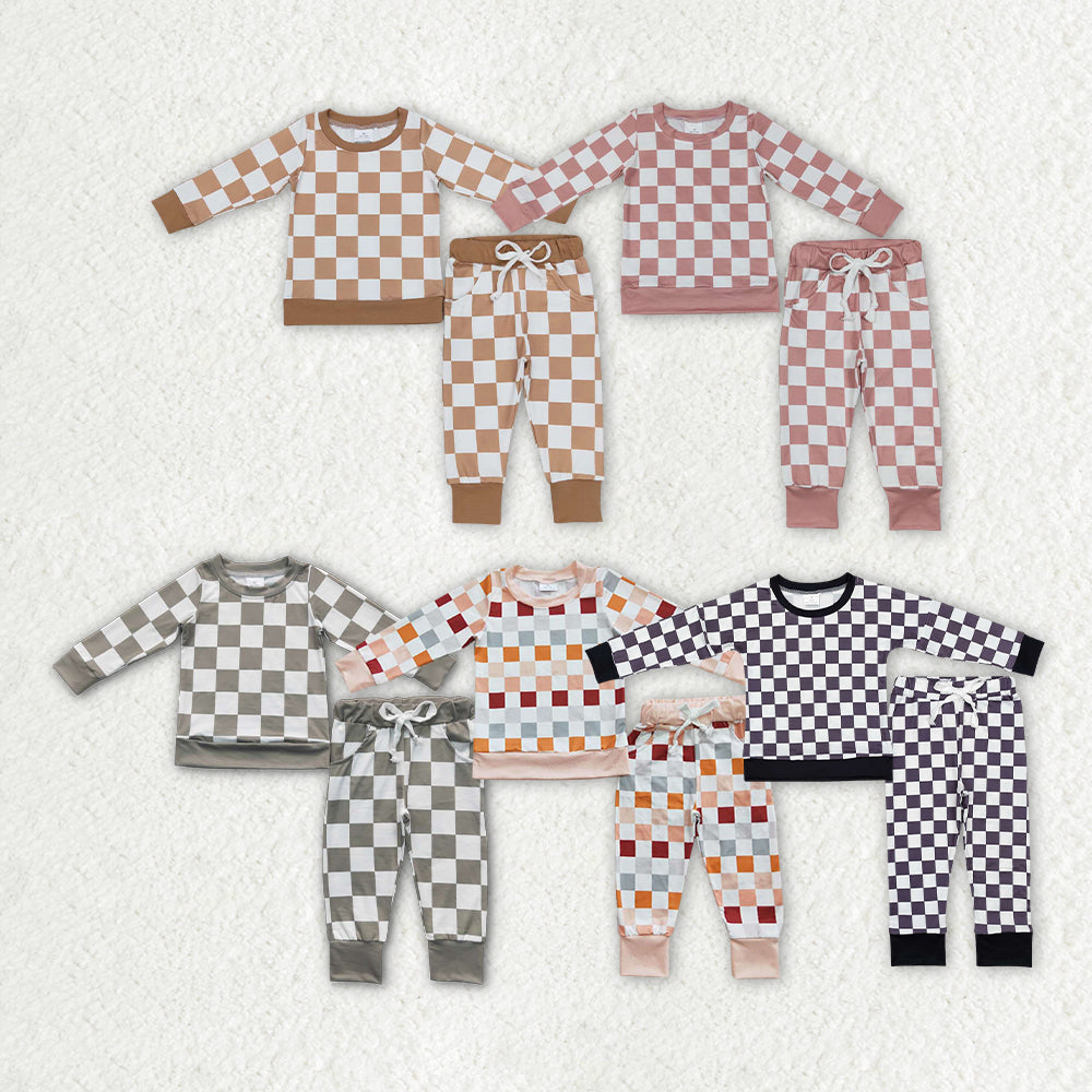 Sister brother checkered long sleeve matching clothes set