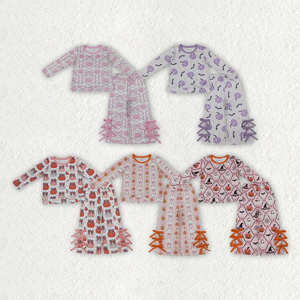 Halloween ghost pumpkins long sleeve top matching pants girls outfit