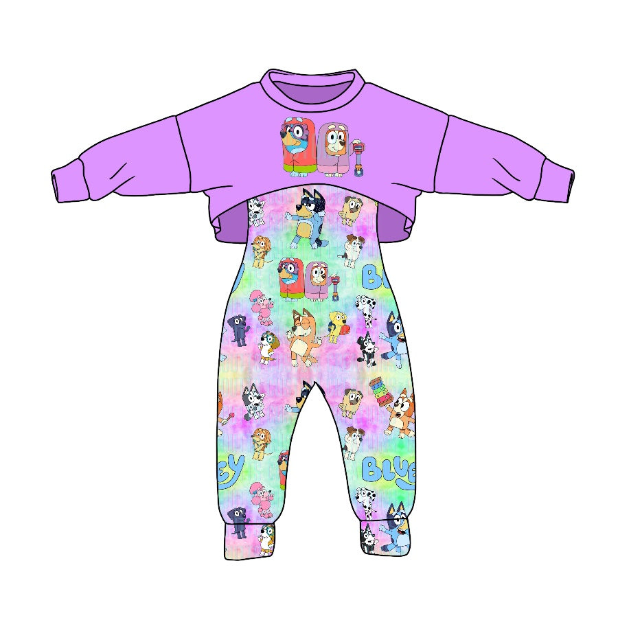 blue dog cartoon jumpsuit 2pcs clothes set, moq 5