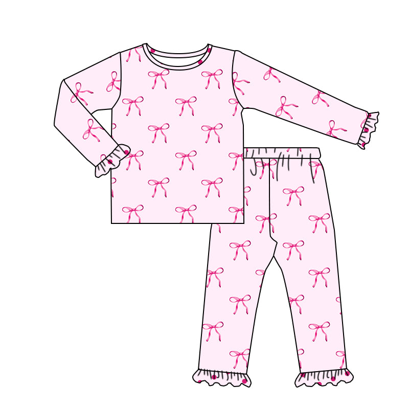 infant baby girls pink bow long sleeve pajama set