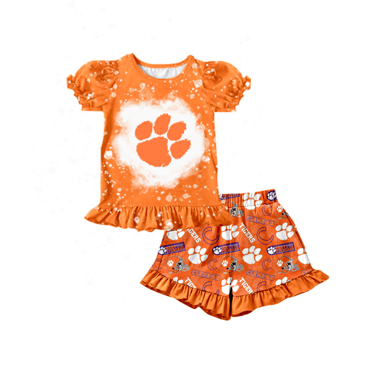 baby  girls orange team design summer shorts outfit