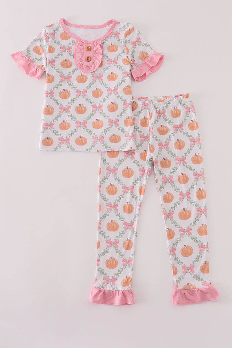 Toddle kids girl cute fall pumpkin long sleeve outfit