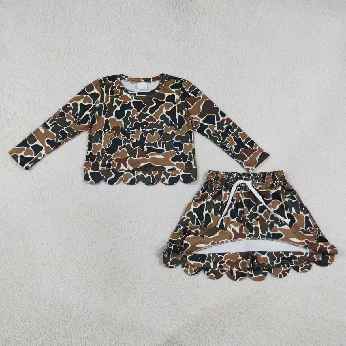 Dark grey camo top matching skorts girls summer outfit