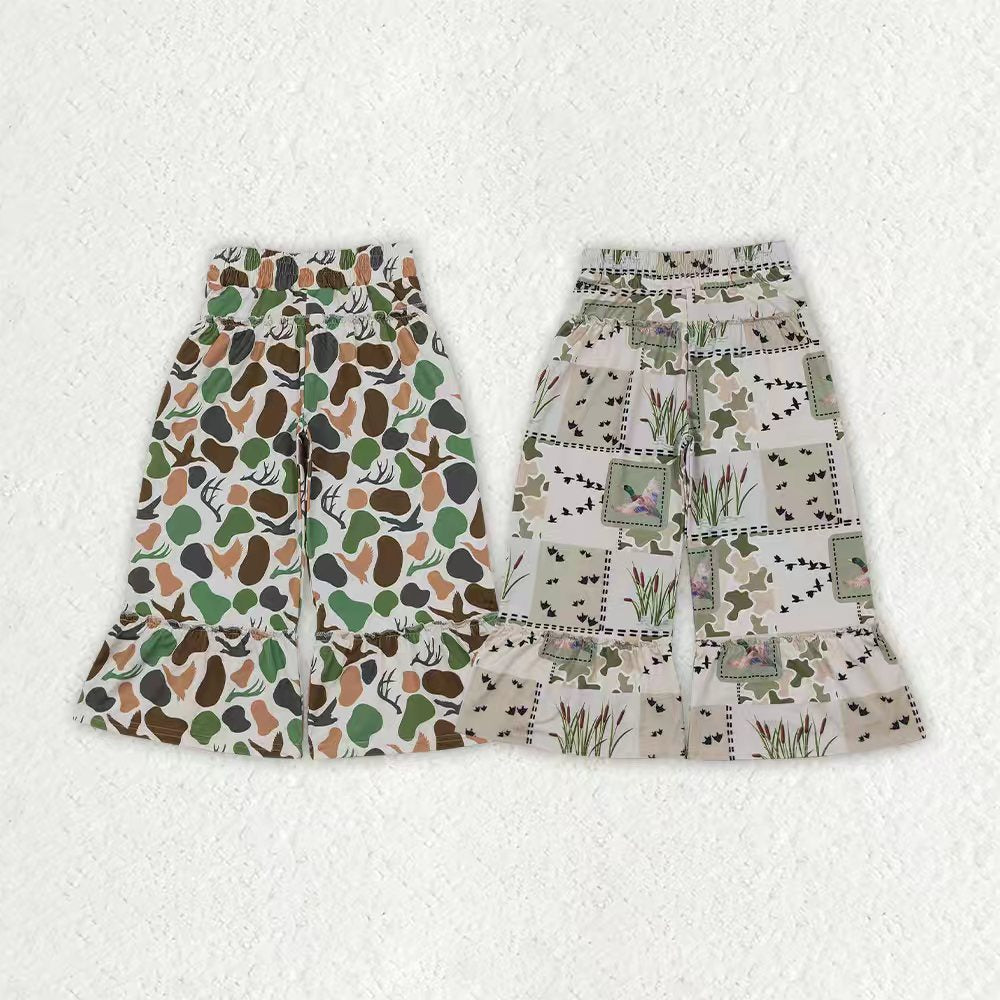 Deer duck camo print girls bell bottoms