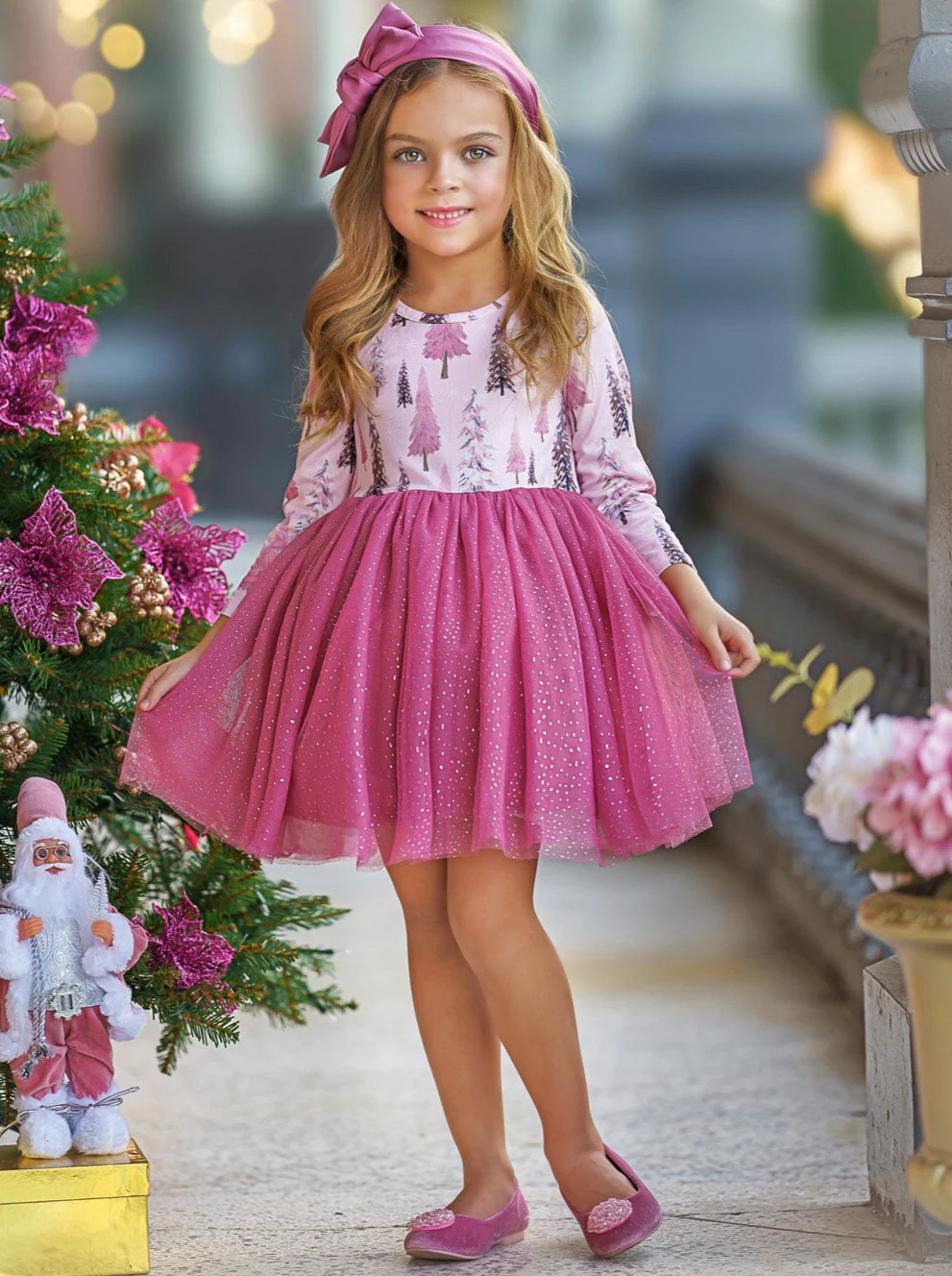 baby girls christmas tree long sleeve tulle dress