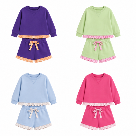 Toddle kids girls custom solid cotton design short sleeve outfit