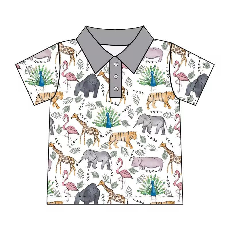 farm animal boy short sleeve polo shirt