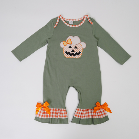 toddle girl halloween pumpkin long sleeve romper