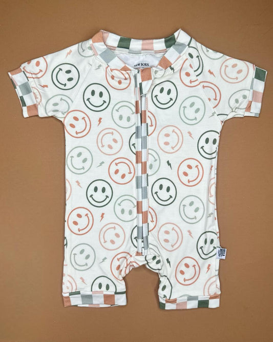 infant toddle girls smile face short sleeve zip romper