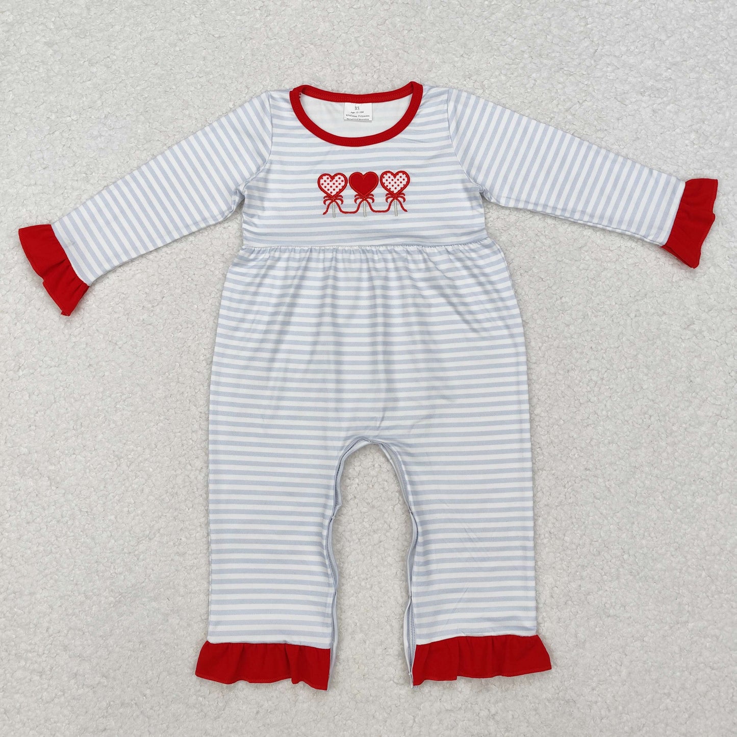 Sister brother Valentines embroidery heart truck grey stripes matching clothing