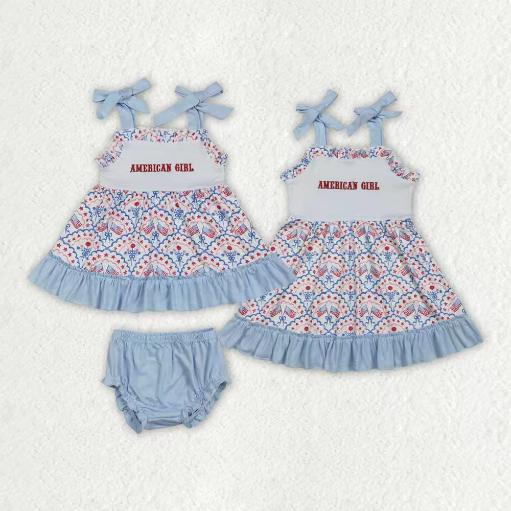 American girls July 4th holiday embroidery dress