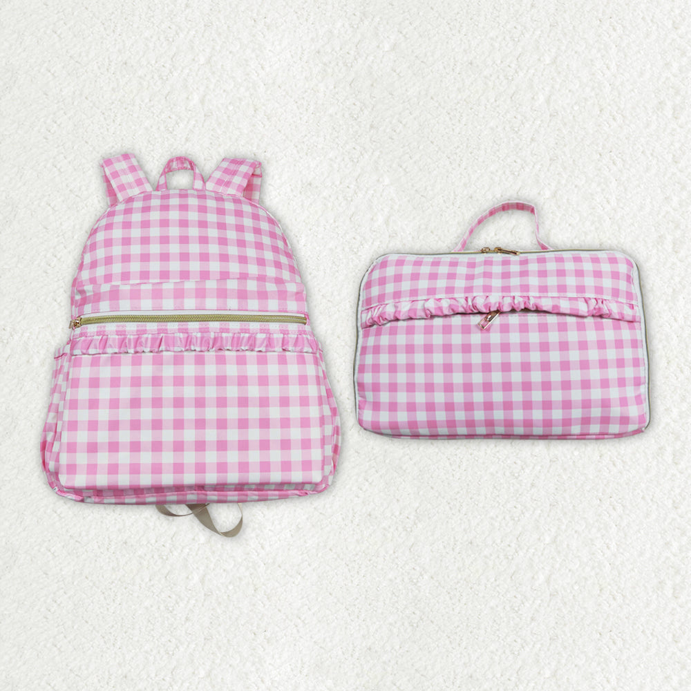 wholesale girls pink checkered backpack matching lunch box