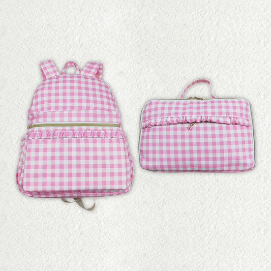 wholesale girls pink checkered backpack matching lunch box