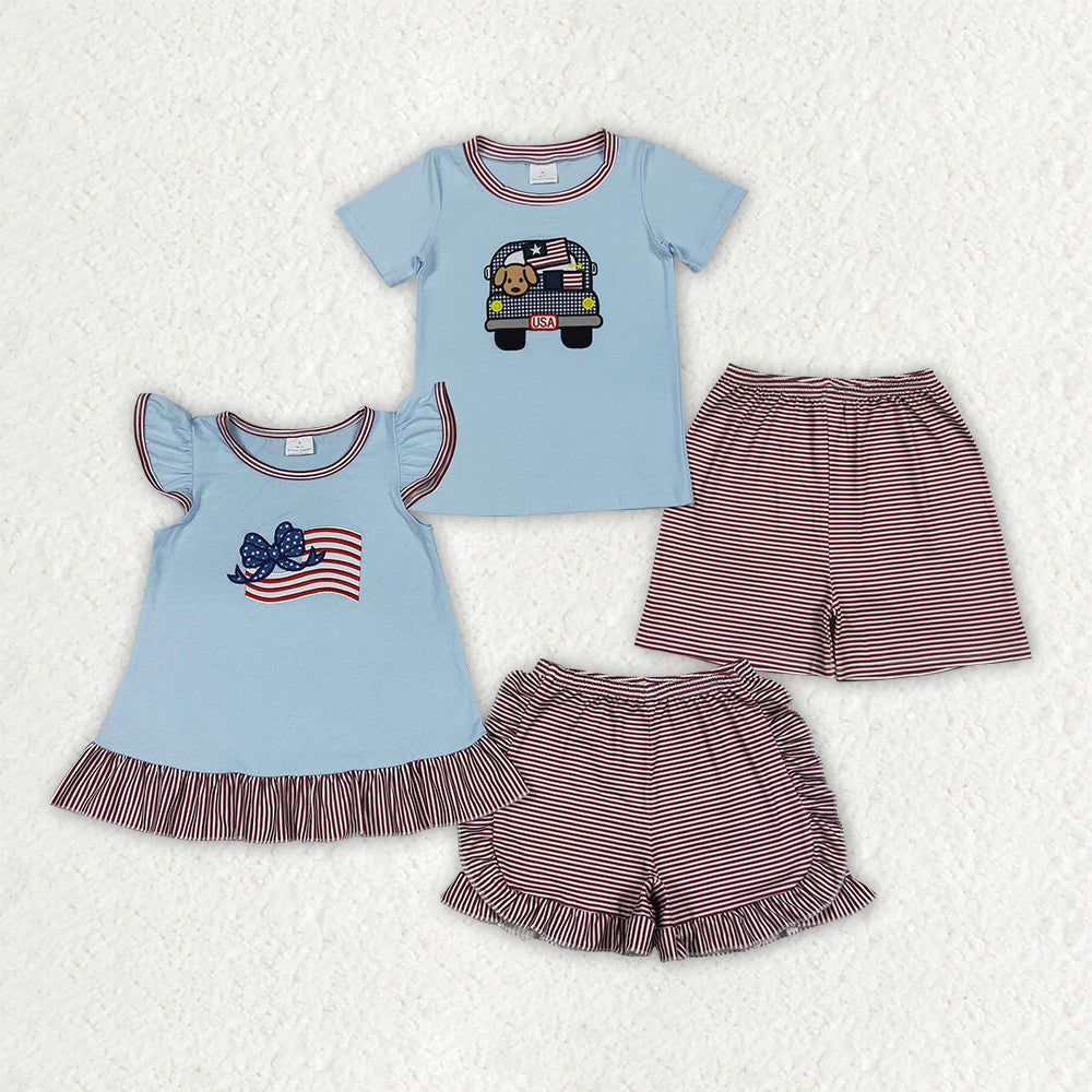 American embroidery flag car design baby boy summer outfit