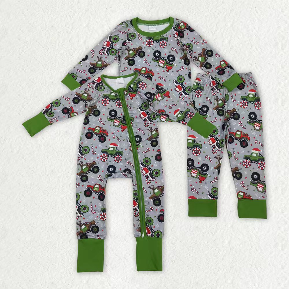 Christmas truck kids long sleeve  outfit